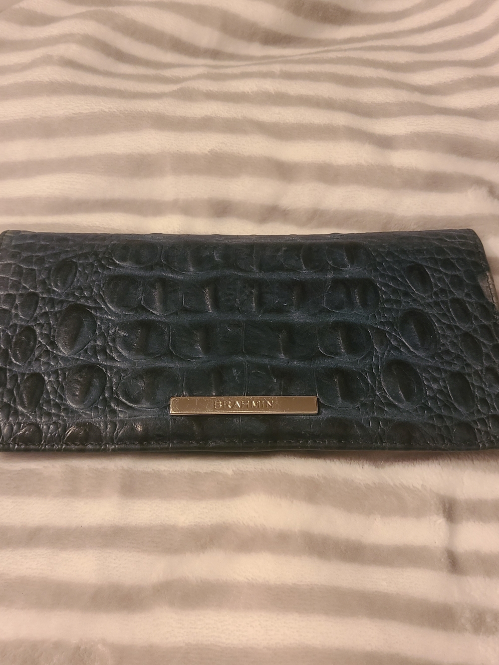 Brahmin Navy Croc-Embossed Leather Clutch